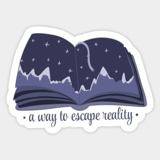 A way to escape reality blue book with stars and mountains panorama (a design for readers) Sticker